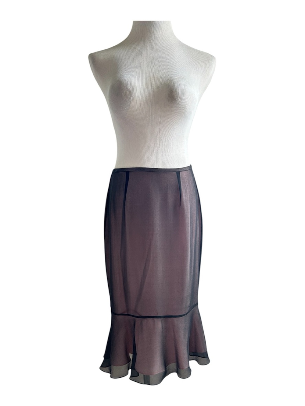 Sheer Black Midi Skirt with Flounce Hem